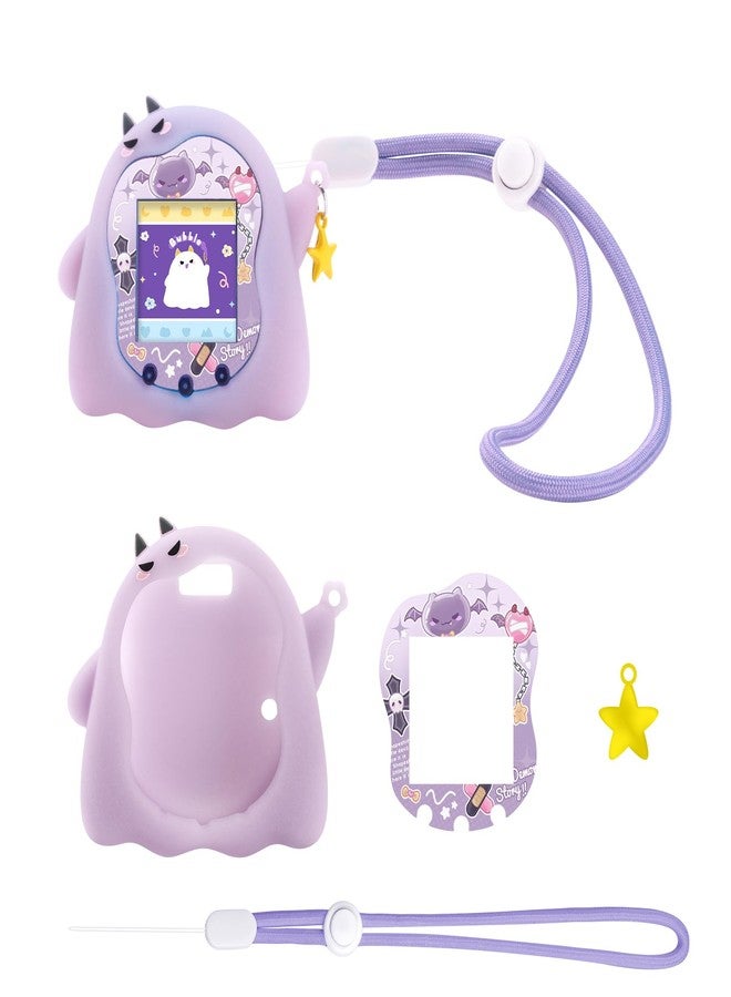 BUBBLELOGUS Luminous Silicone Case for Tamagotchi Uni, Soft Glow in The Dark TPU Protective Cover with Screen Decoration Protector and Adjustable Wrist Strap - Little Devil (Luminous Purple) - Image 1